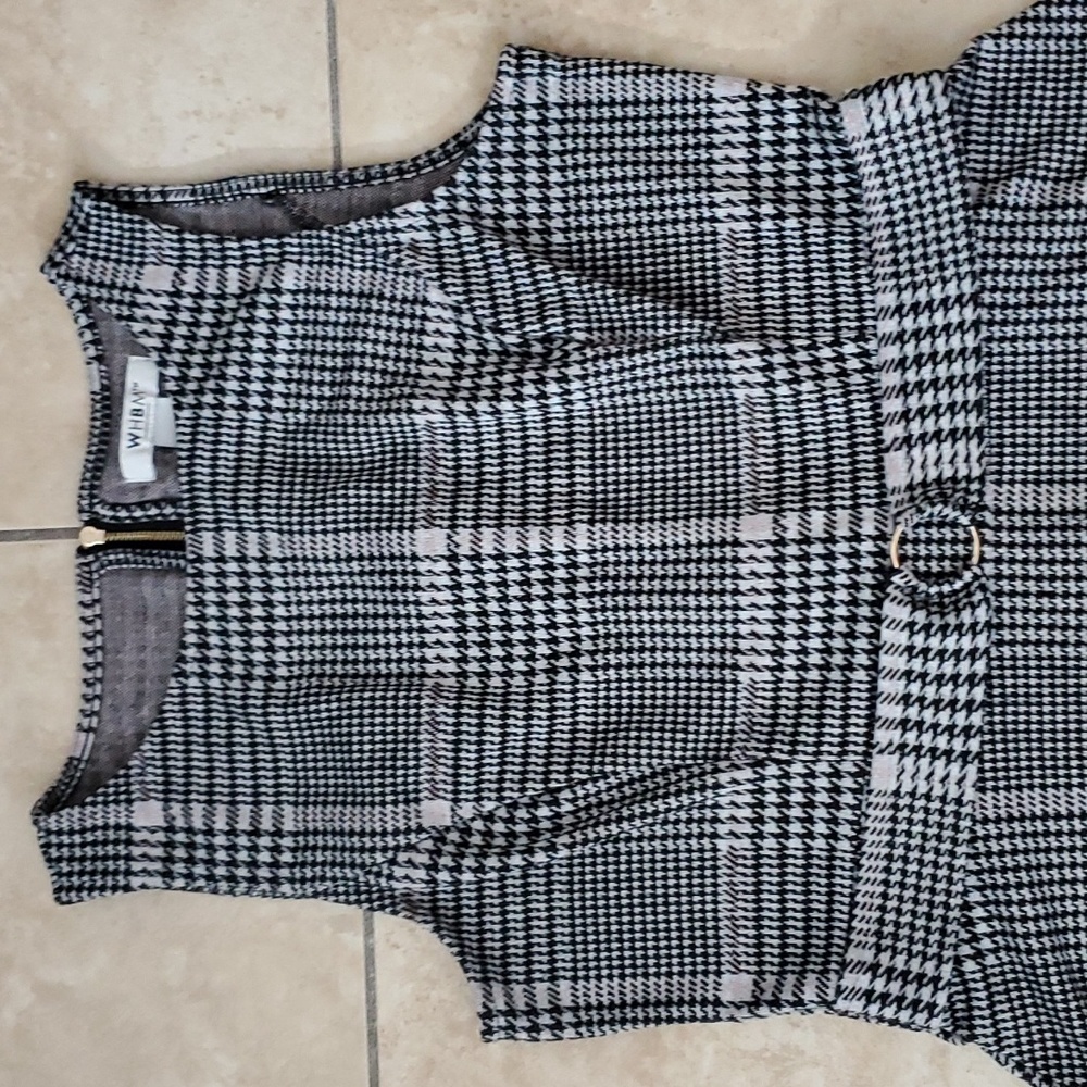Whbm Black Gray Houndstooth Patterned Sleeveless … - image 4